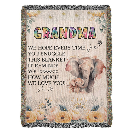 To My Grandma - Elephant Woven Blanket-Buy Finer Things